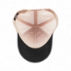 Interior view of gray and tan mesh trucker cap showing black inner lining and structured crown.